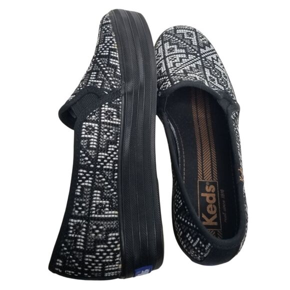 Keds‎ Triple Decker Black White Stitch Slip On Sneaker Size 6 - Picture 2 of 9